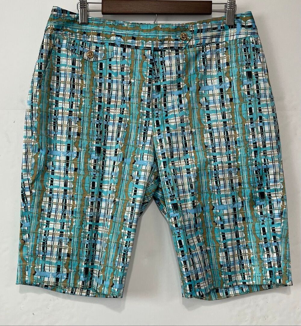 Sport Haley Aqua And Gold Plaid Bermuda Golf Shorts   Size 12